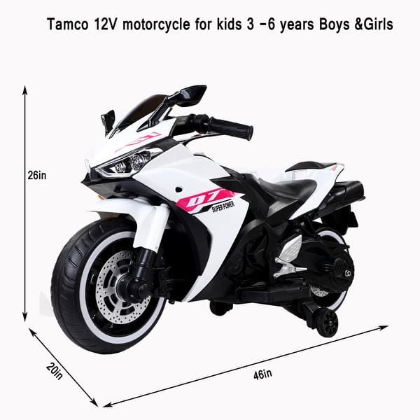 dimension image slide 4 of 5, 12V Ride-On Motorcycle with LED Wheels & Bluetooth