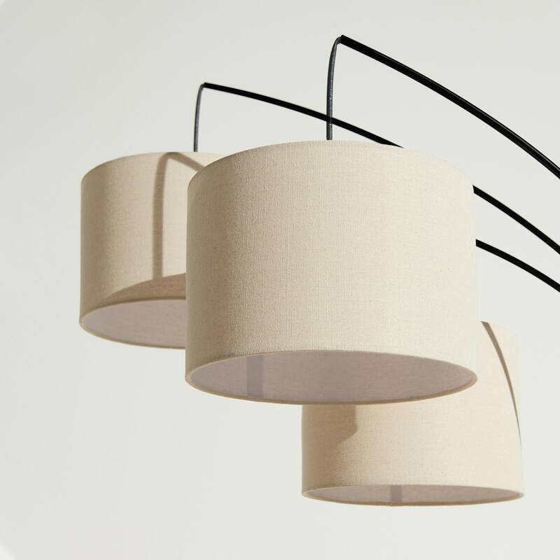 Brightech Trilage 84 in. Classic Black Mid-Century Modern 3-Light Adjustable LED Floor Lamp with 3 Beige Fabric Drum Shades