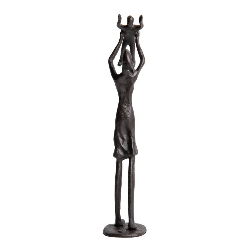 Proud Parent Holding Child Up Contemporary Iron Sculpture Statue