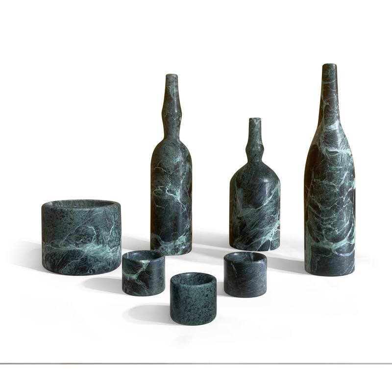 Roomfitters Natural Marble Living Room Accessories Set, Luxury 7-Piece Stone Decor Collection