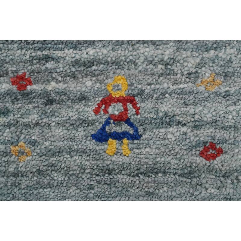 Hand Knotted Oriental Viscose Silk Carpet Tribal Animal Pictorial Greys & Charcoal Gabbeh Area Rug - 11' 8'' X 8' 7''