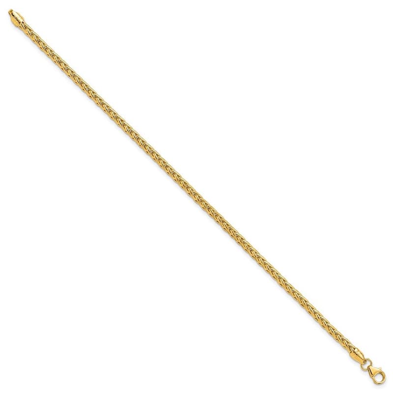 Curata 14k Yellow Gold 7.5" 3mm Rounded Wheat Link Bracelet