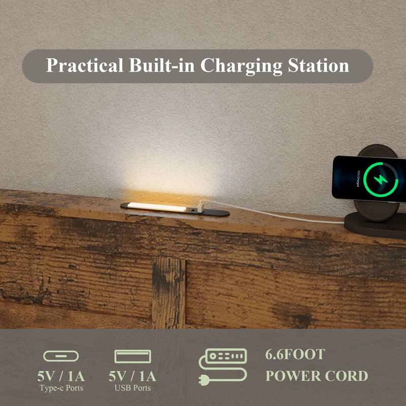 Rustic Wood Platform Bed Frame with 2 Storage Drawers