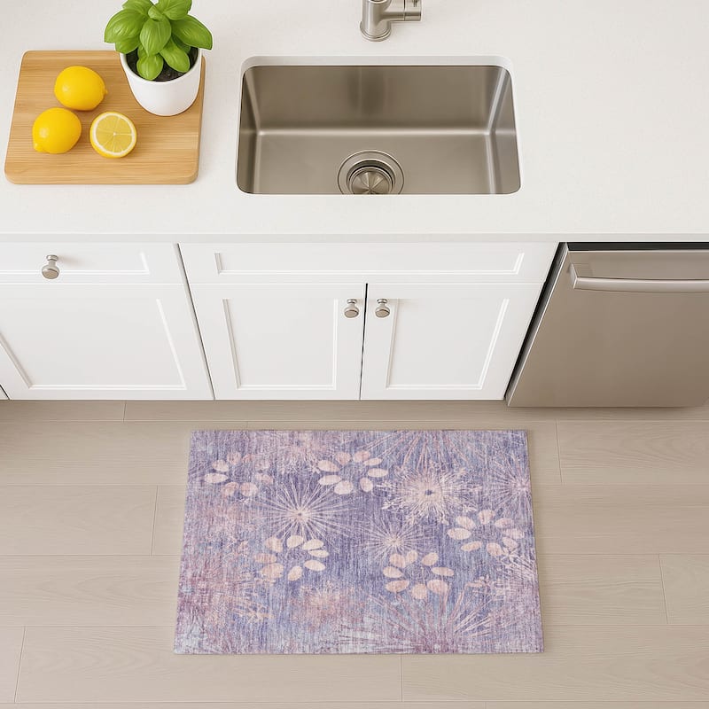 Machine Washable Indoor/ Outdoor Floral Geo Chantille Rug