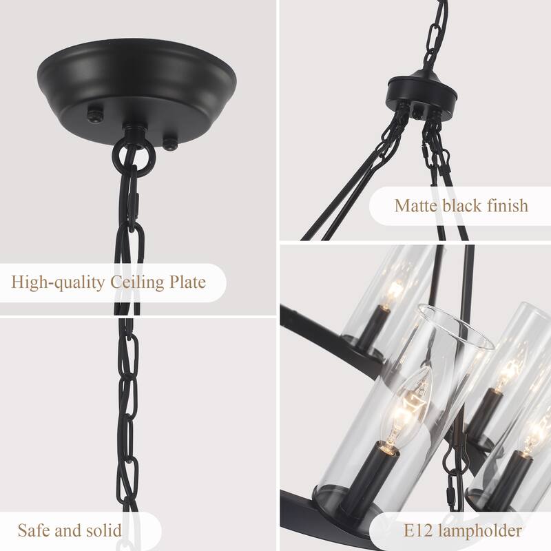 25.98inch 8-light Farmhouse Wagon Wheel Height Adjustable Chandelier With Glass Shade for Multiple Spaces