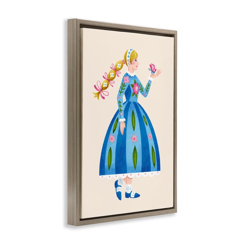 Stupell Blonde Folk Girl & Butterfly Framed Floater Canvas Wall Art Design By Hannah Moren