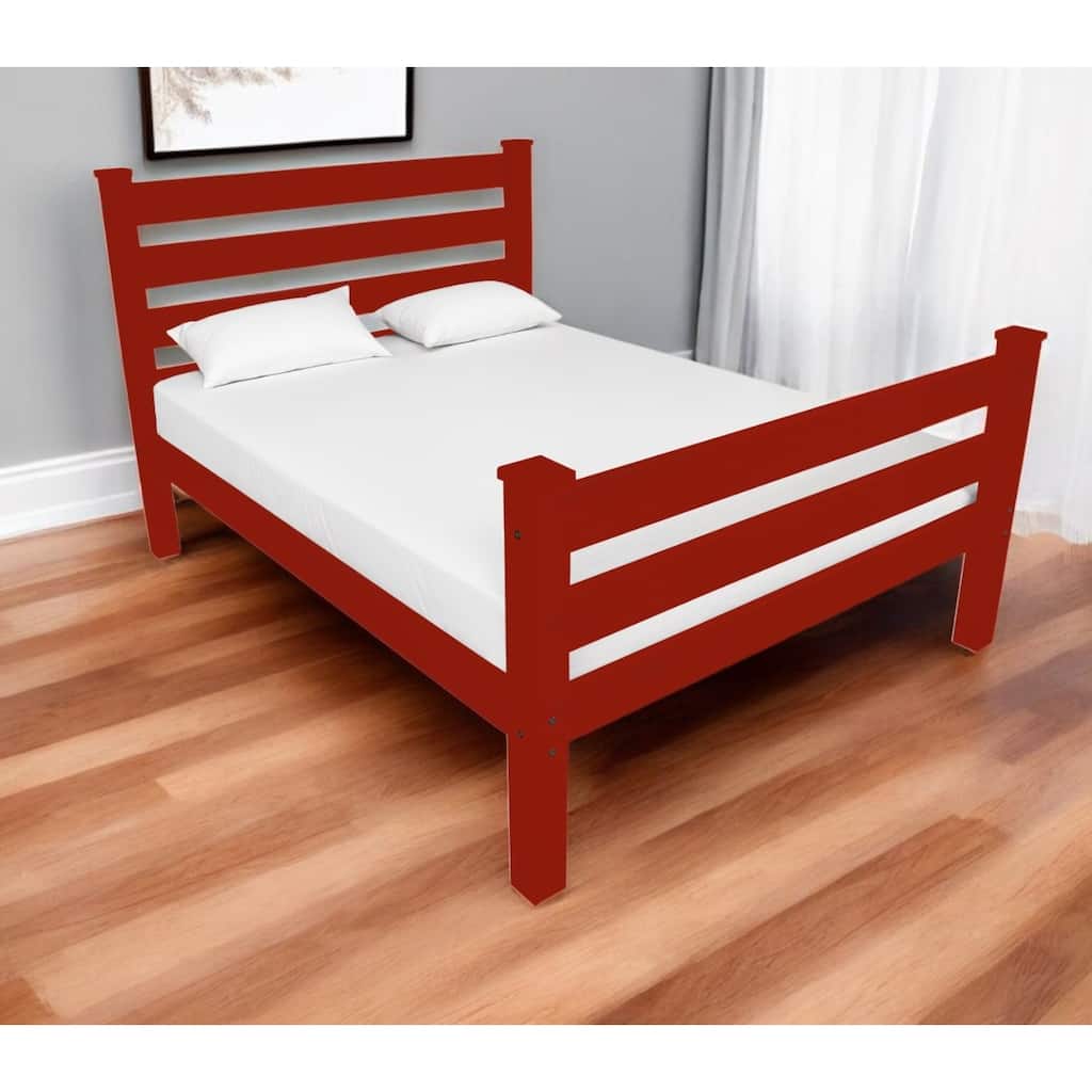 HomeRoots Red Solid Wood Twin Bed Frame