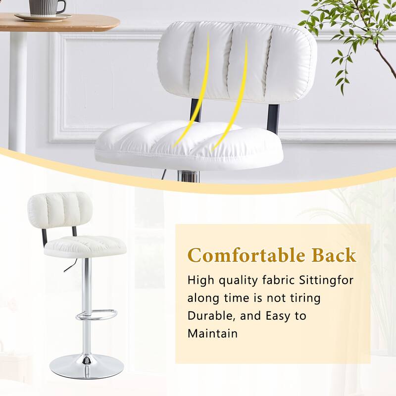 PU Leather Upholstered Bar Stools Set of 2, Adjustable Height Swivel Bar Stools, Dining Chairs with Chrome Base & Footrest