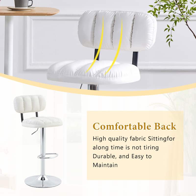 Set of 2 Adjustable Height Bar Stools, PU Leather Upholstered with Chrome Base & Footrest, Modern Comfortable Stools