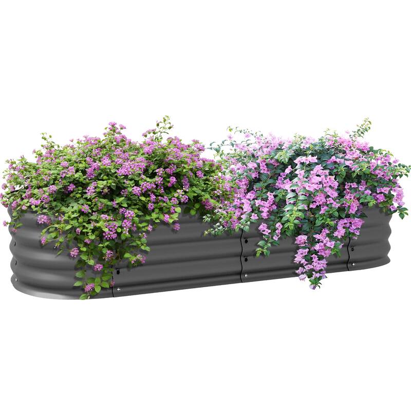 Modern Minimalist Garden Bed with Safety Edging, Easy DIY Stock Tank, for Growing Flowers Herbs Vegetables - 8' x 10' - Grey