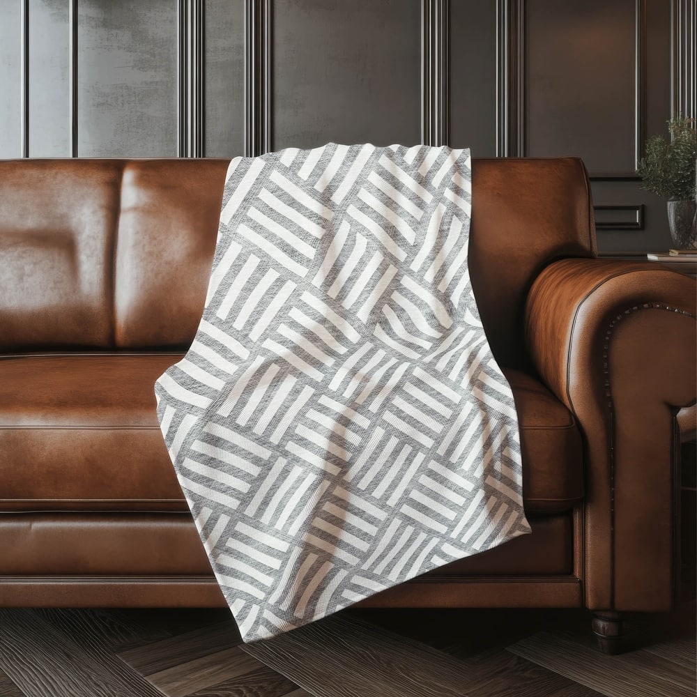 Premium Machine Washable Contemporary Geo Sherpa Throw Blanket