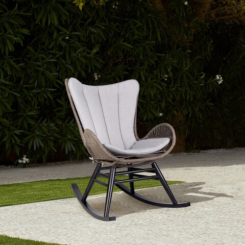 Fanny Outdoor Patio Rocking chair in Eucalyptus Wood and Rope