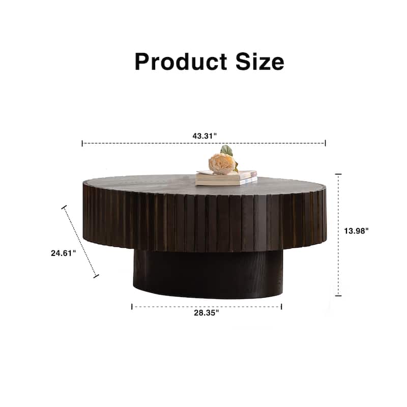 43.31" MDF Modern Coffee Table with Handcrafted Solid Wood Reliefs, Easy Assembly