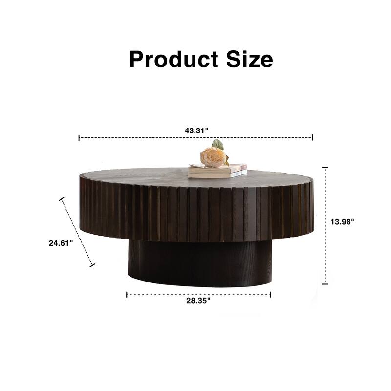 Modern 43.31" Oval Coffee Table with Sturdy Base, Wood Center Tables Fluted Tea Table for Living Room, Reception Room