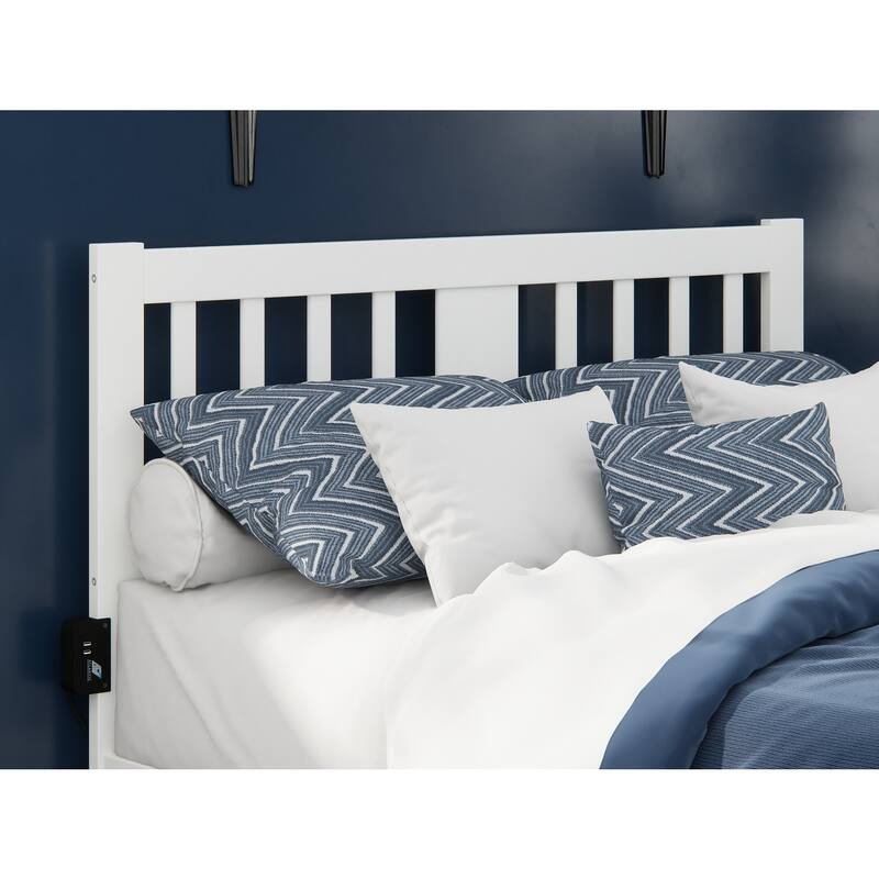 Full Wood Panel Headboard with Built-In USB Turbo Charger in Walnut Finish for Convenient Device Charging