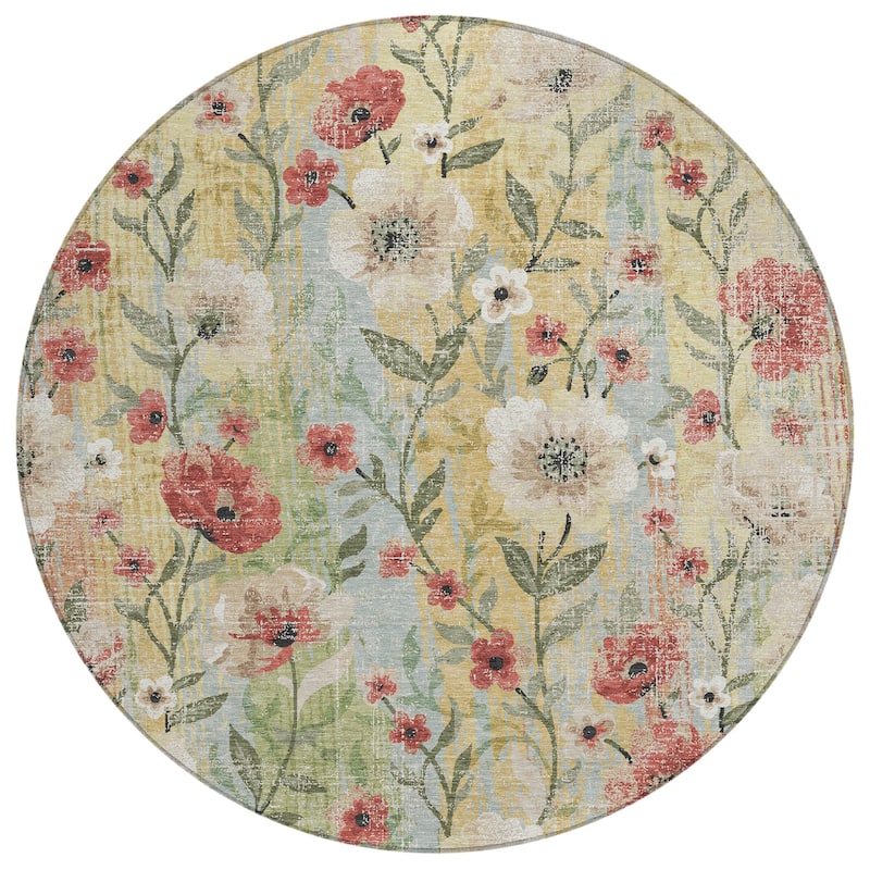 Machine Washable Indoor/ Outdoor Floral Joy Chantille Rug
