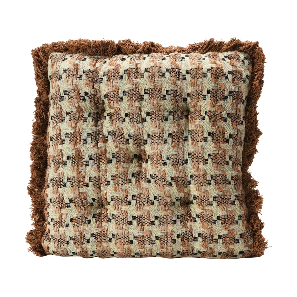 Woven Cotton Pillow with Eyelash Fringe, Multi Color