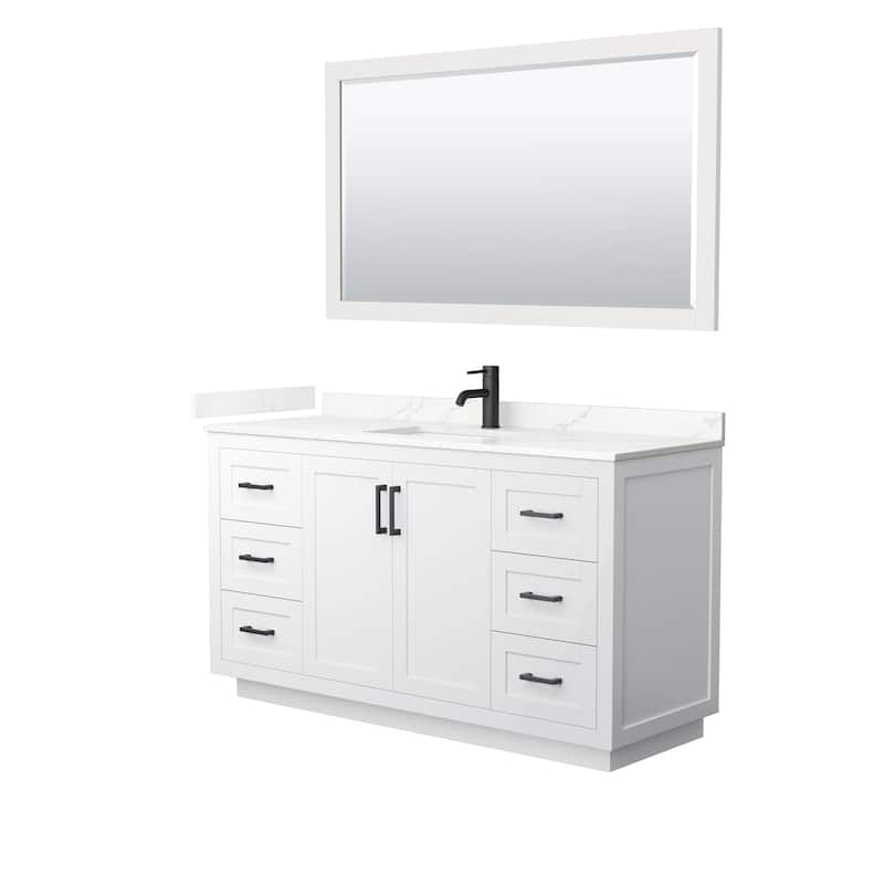 Miranda 60-inch Single Vanity, Quartz Top, 58-inch Mirror - White, Black Trim, Giotto Quartz Top