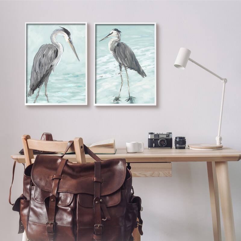 Stupell Heron Birds Standing Shallow Beach Water Coastal Waves 2pc Multi Piece Framed Wall Art Set