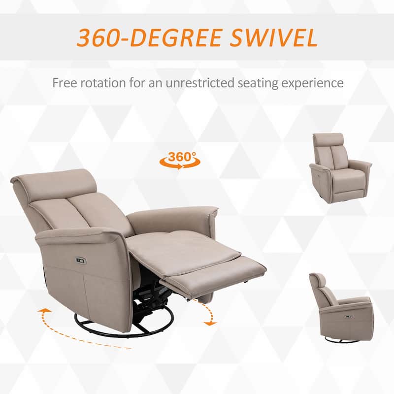 HOMCOM Power Recliner Swivel Rotation USB Charging with Footrest Brown - 32*40.25*38