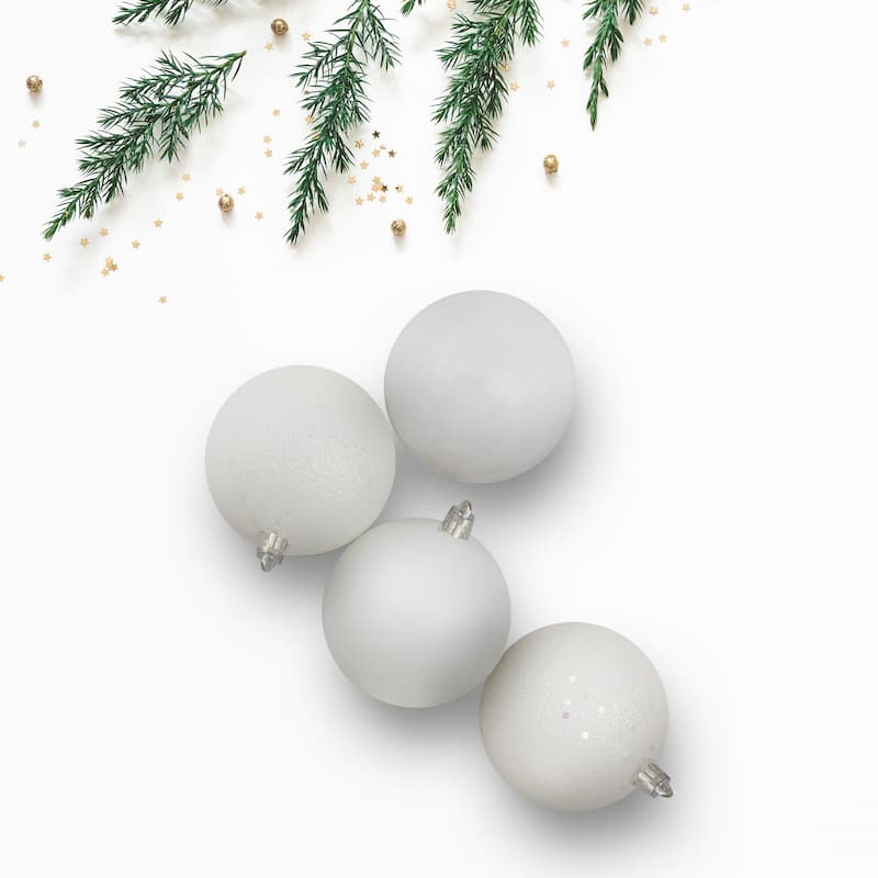 16ct Winter White Shatterproof 4-Finish Christmas Ball Ornaments 3"