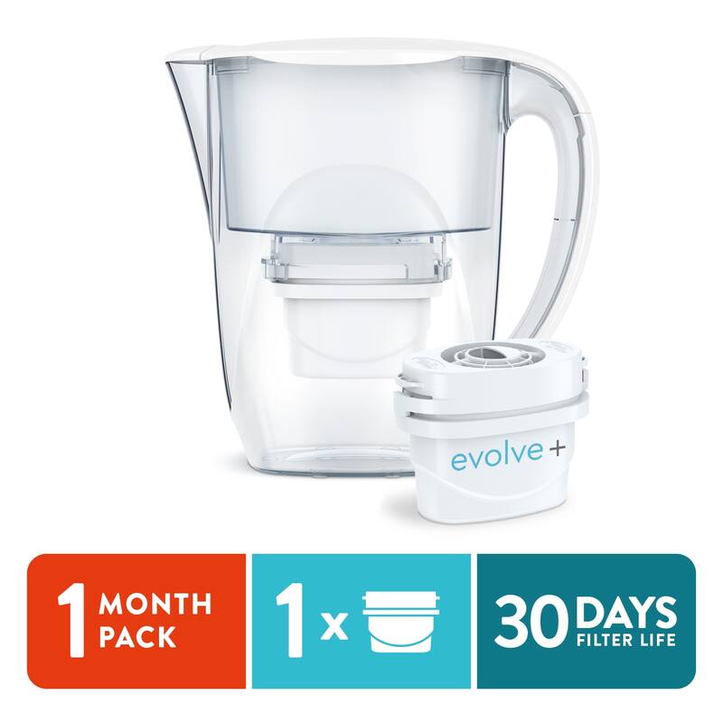 Aqua Optima Water Filter Pitcher with 1 Evolve+ Filter, Liscia Design, White