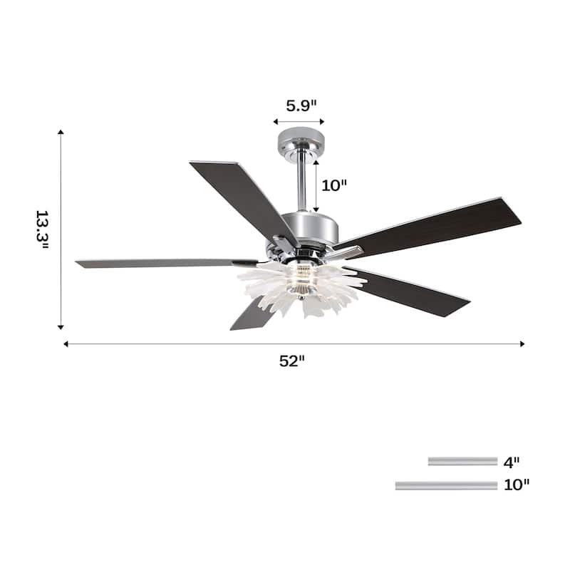 52" Chrome Reversible 5-Blade Modern LED Ceiling Fan with Light and Remote