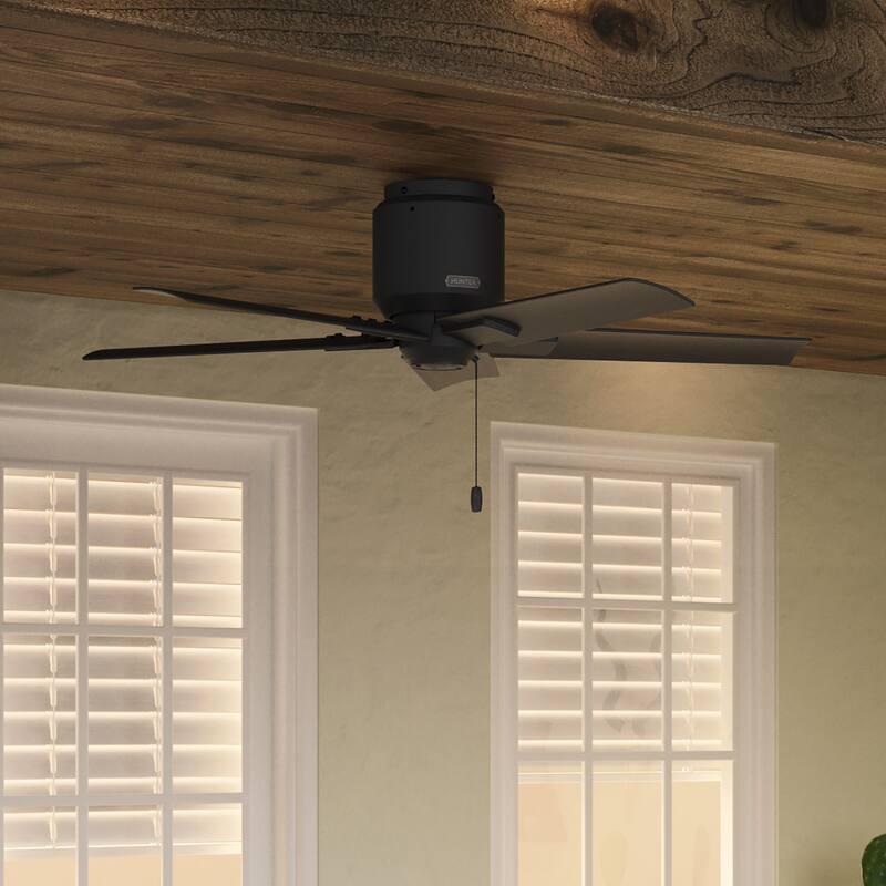Hunter 44" Terrace Cove Outdoor Low Profile Ceiling Fan and Pull Chain, Damp-Rated - Matte Black