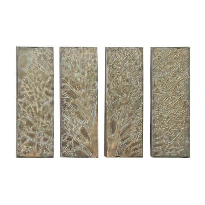 Metal Tree Wall Decor with Embossed Design - Set of 4 Green - Roche River Decor