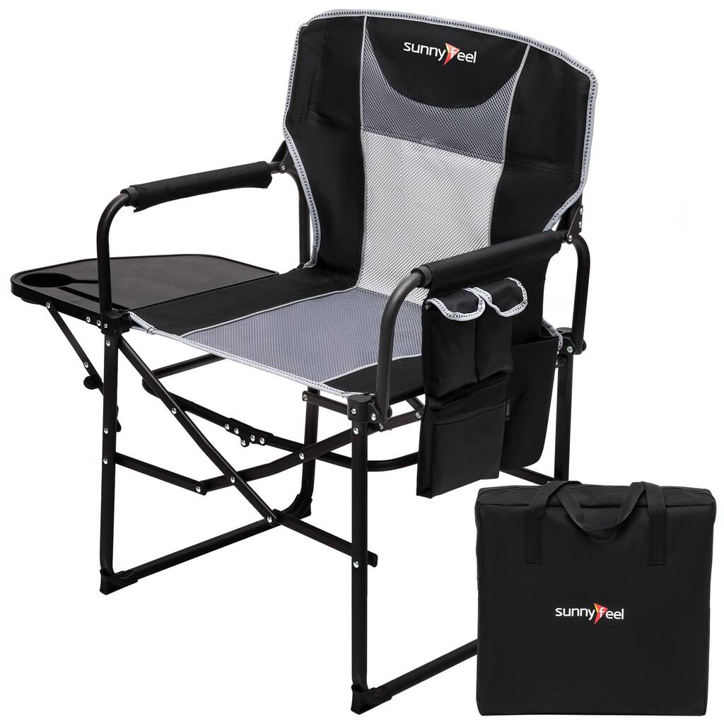 Camping Directors Chair, Heavy Duty,Oversized Portable Folding Chair with Side Table, Pocket