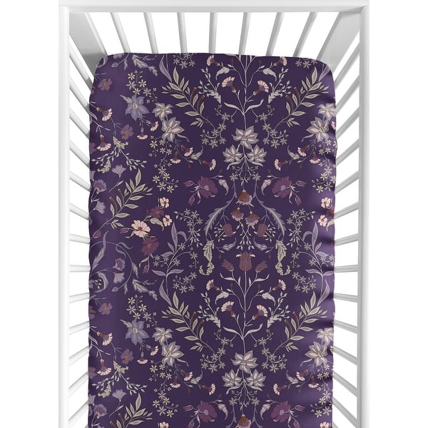 slide 2 of 6, Sweet Jojo Designs Boho Wildflower Vintage Floral Girl Fitted Crib Sheet Purple Teal Botanical Bohemian Farmhouse Cottagecore