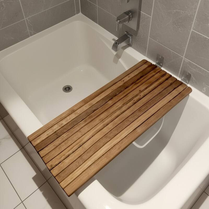 30" Brown Wall Mount Teak Rectangular Shower Bench - Brown