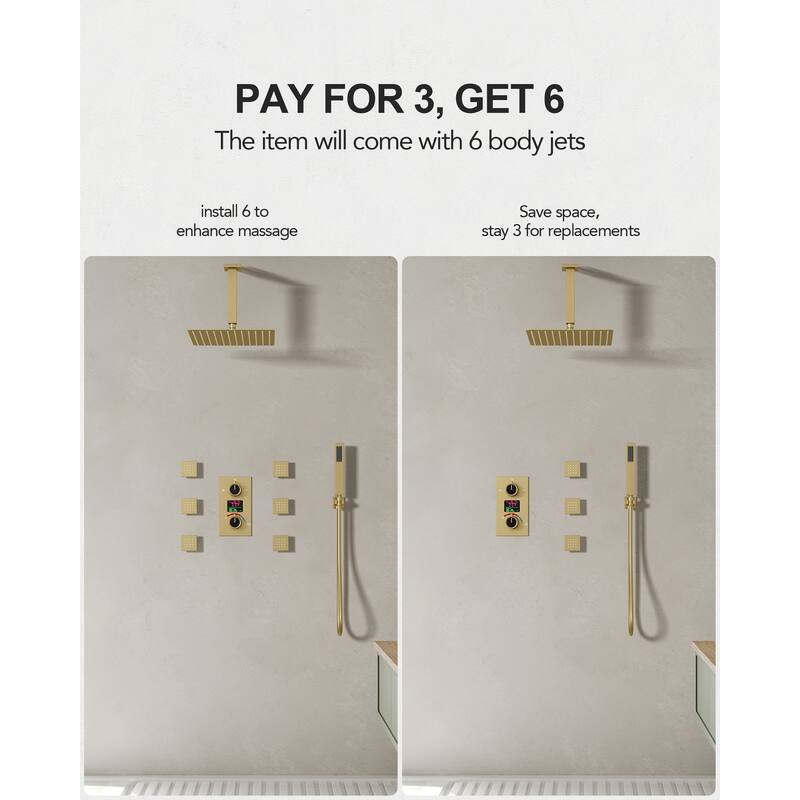 LCD Temperature Display 12" High-Pressure Shower System With Pressure Balancing Diverter Valve - 12-Inch