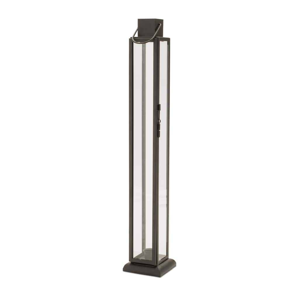 Modern Iron and Glass Taper Candle Lantern 21.5"H