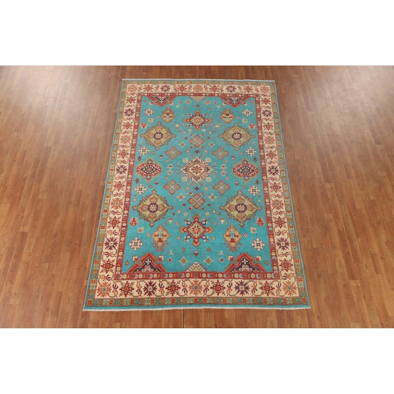 Turquoise Blue Kazak Oriental Area Rug Handmade Wool Carpet - 6'0"x 8'11"