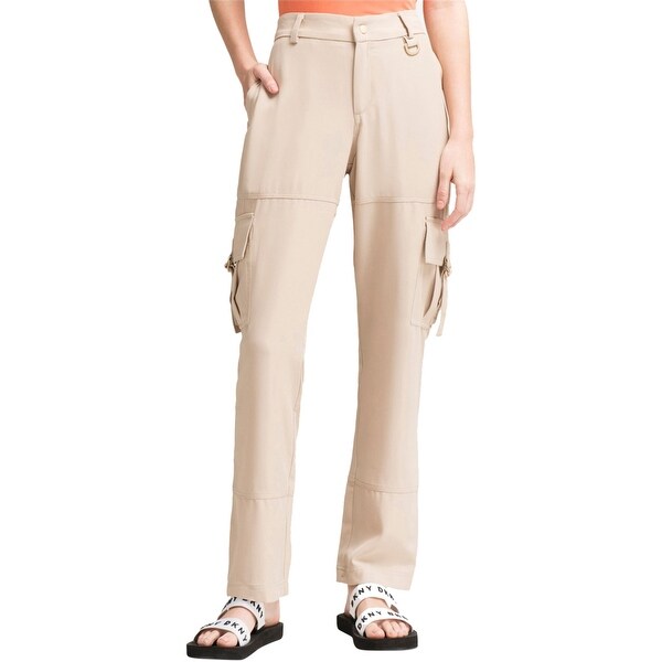 DKNY Womens Solid Casual Cargo Pants, Beige, 2. Opens flyout.