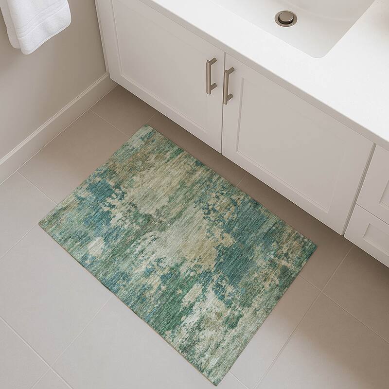 Premium Washable Super Soft Abstract Contemporary Mayfield Rug - Teal - 1'8" x 2'6"