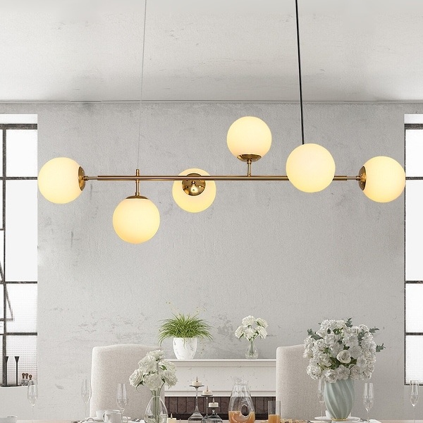 Modern 6 Light Chandelier Light Fixture Mid Century Gold with