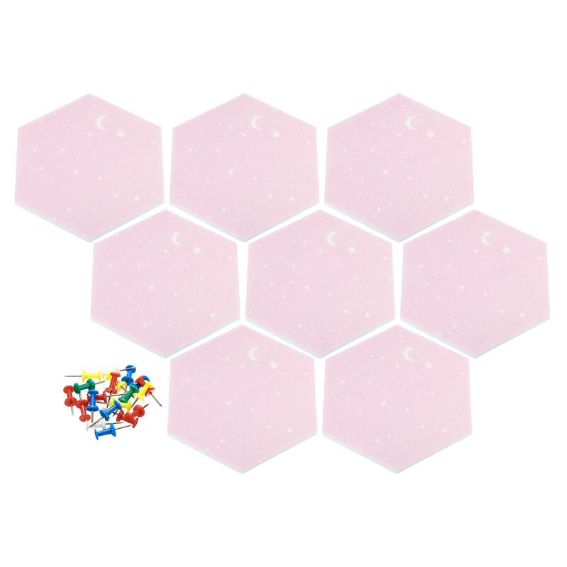 8Pcs Hexagon Felt Bulletin Tile Self Adhesive Mini Wall DIY Pin Board - Pink