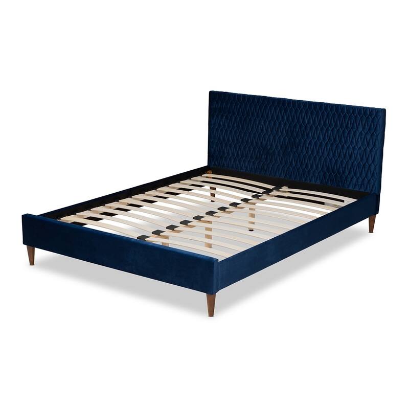 Frida Glam and Luxe Royal Blue Velvet Fabric Upholstered Queen Size Bed
