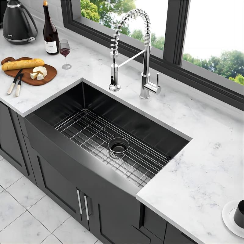 30" 33" 36" Gunmetal Black Farmhouse Sink Apron Front Kitchen Sink - 33"x21"x10"