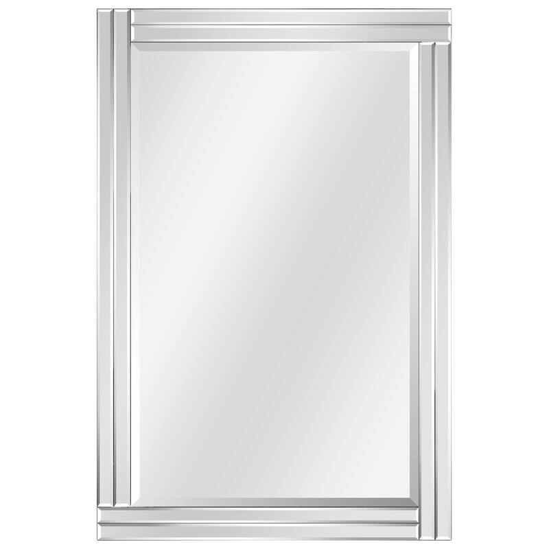 Moderno Stepped Beveled Rectangle Wall Mirror, Solid Wood Frame, 1"-Beveled Center Mirror, Ready to Hang - Clear