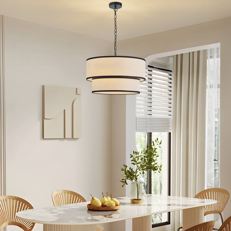 Starsky 5-Light White Fabric Drum Chandelier