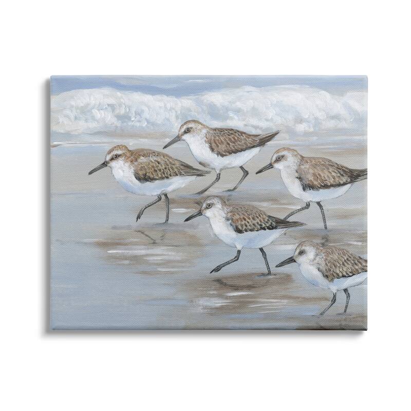 Stupell Sandpiper Bird Flock Marching Beach Coast Waves Canvas Wall Art - Blue - 40 x 30