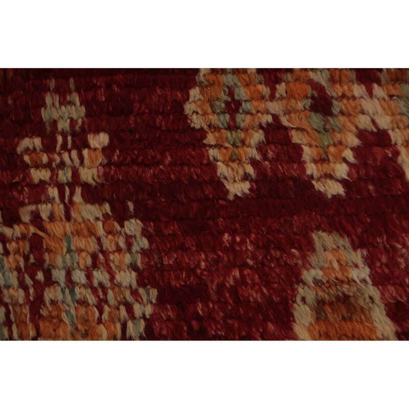 Hand Knotted Oriental 100% Wool Carpet Modern Tribal Red Moroccan Area Rug - 9' 11'' X 6' 10''