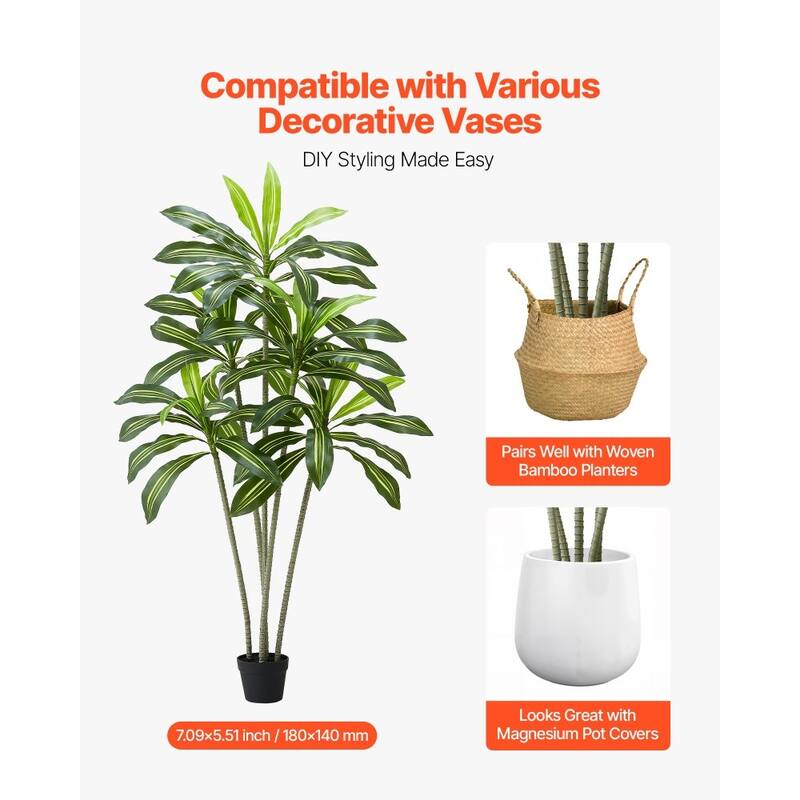 Realistic Artificial Dracaena Tree with Moss Planter and Lifelike PE Leaves for Indoor Home Decor