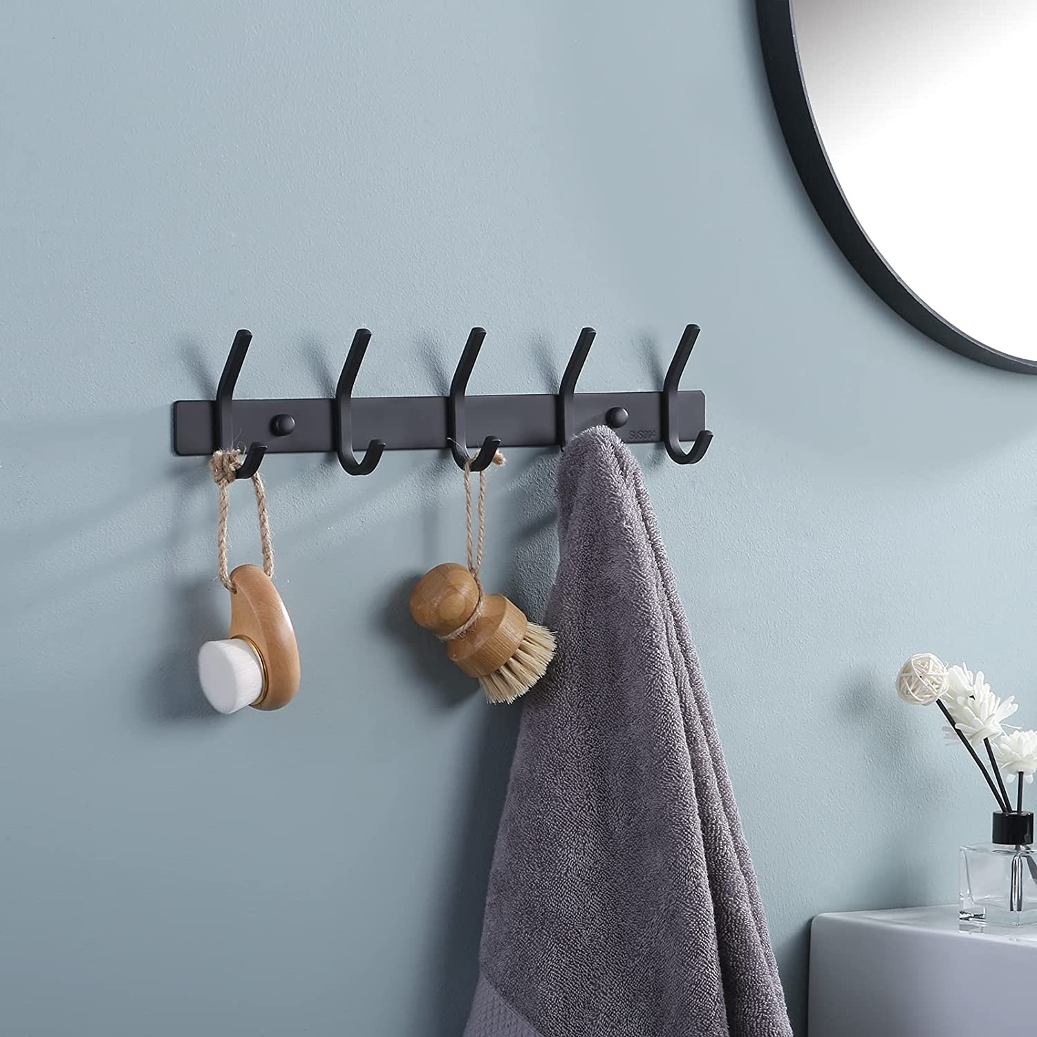 DRAKESTONE | Towel Rack w/ Hooks and Shelf | Natural