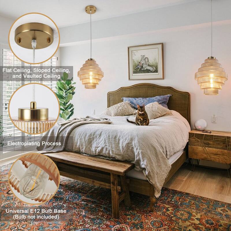 1-Light Metal Hanging Ceiling Kitchen Pendant Light Island Chandelier Fixture with Glass Shade for Dining Room