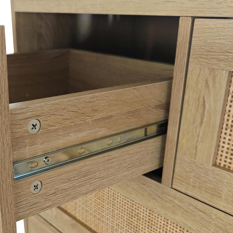 4 Drawers Rattan Sideboard,Easy Assembly