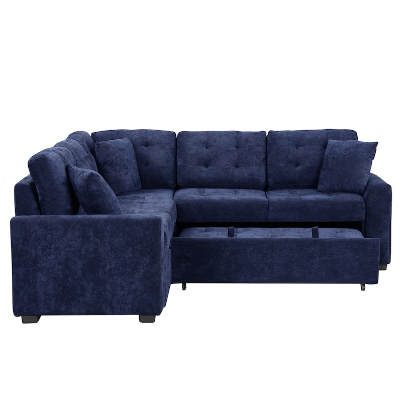 82.6-inch L-shaped Pull-out Sleeper Sofa with Wheels, USB Ports, Power Sockets - 82.6"W x 82.6"D x 33"H